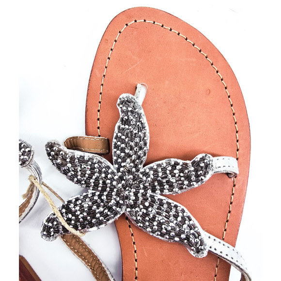 Aspiga Leather Coastal Special Occassion Hand Beaded Starfish FlipFlop Cruise 36 - Picture 6 of 8